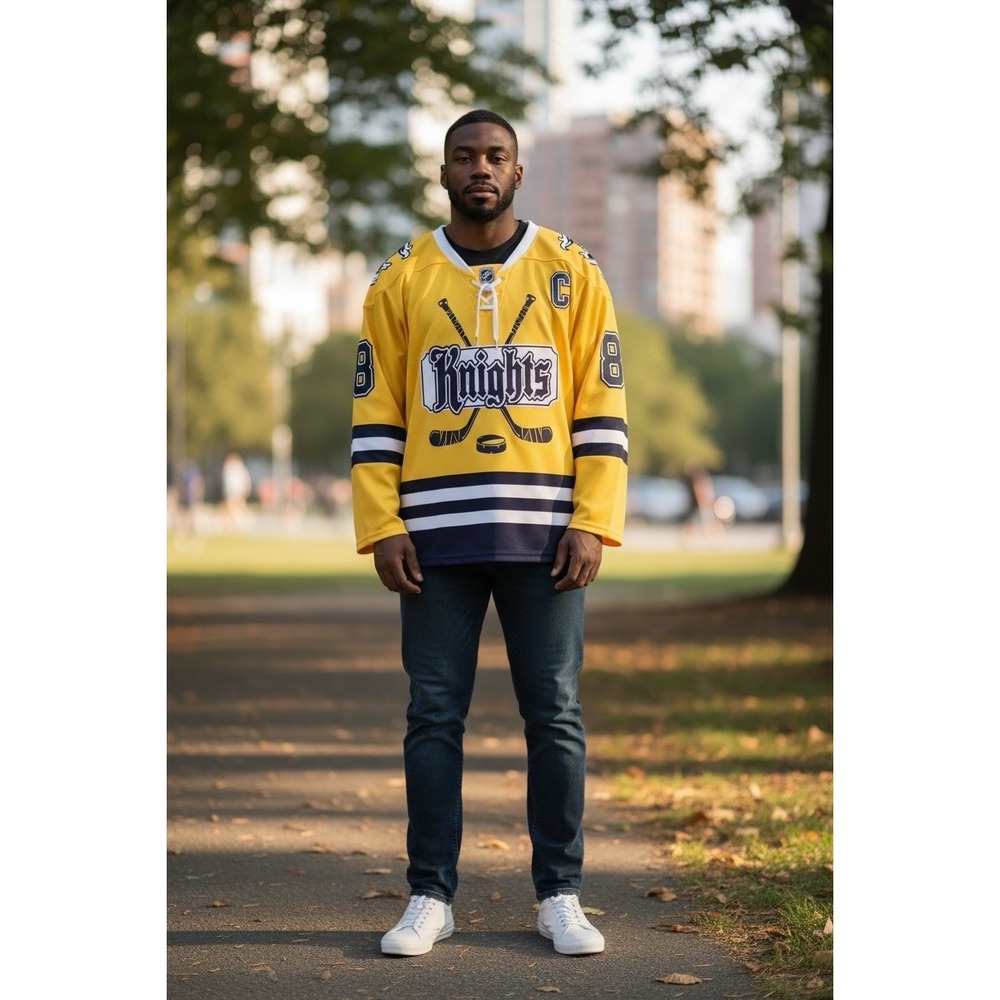 Champro Mens Knights Hockey Jersey Yellow Lace Neck Sample J-HKJ1L Size M